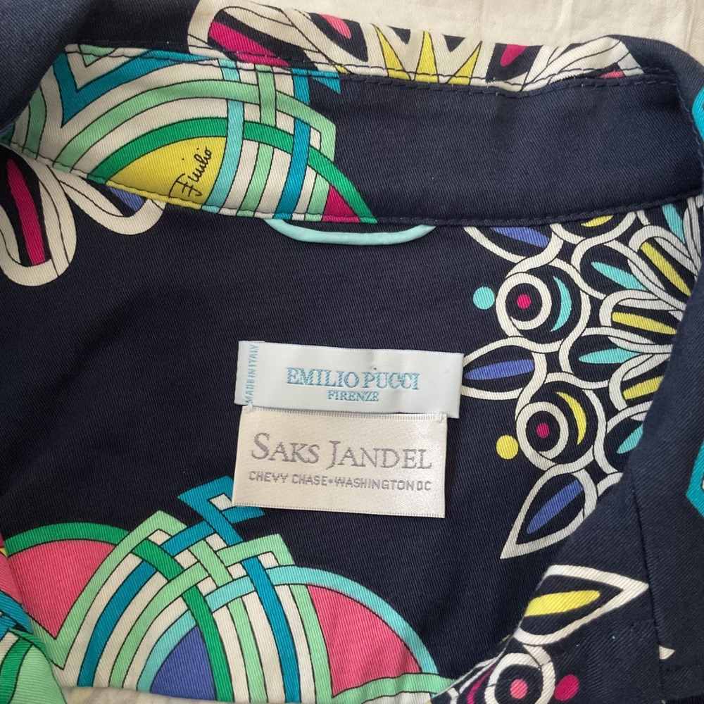 Emilio Pucci Saks Jandel Vintage Navy Psychedelic Floral Jacket Italy Size 12/46 - Picture 11 of 15